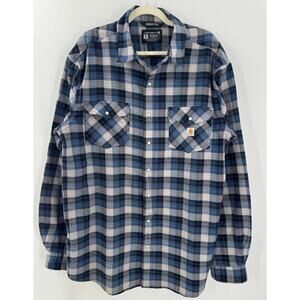 Carhartt Mens Rugged Flex Flannel Shirt Relaxed Fit Blue Plaid XL Tall XLT